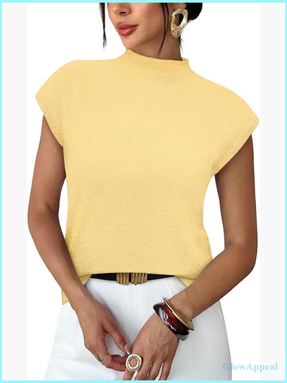 Mock Neck Short Sleeve Knit Sweater Pullover Summer Top